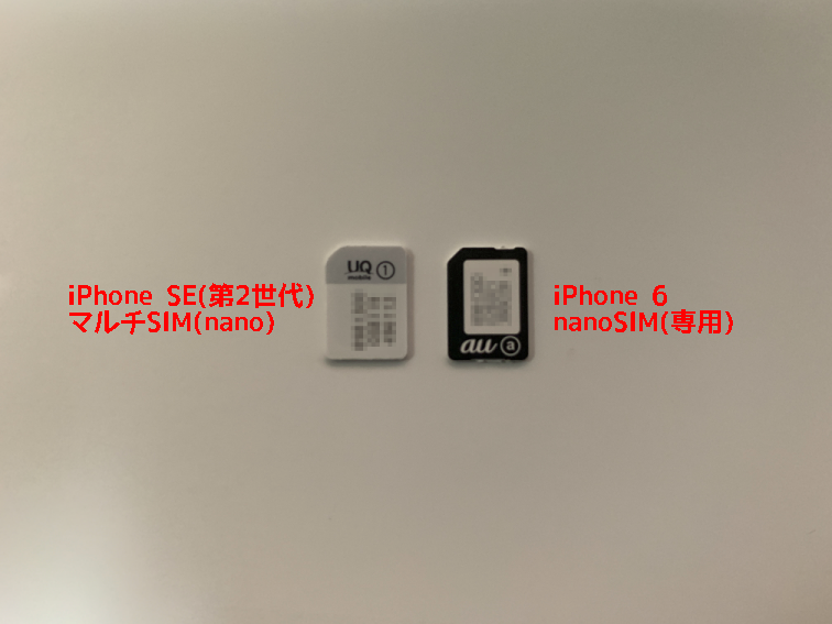 iPhone 6とiPhone SE(第2世代)のSIMカード比較